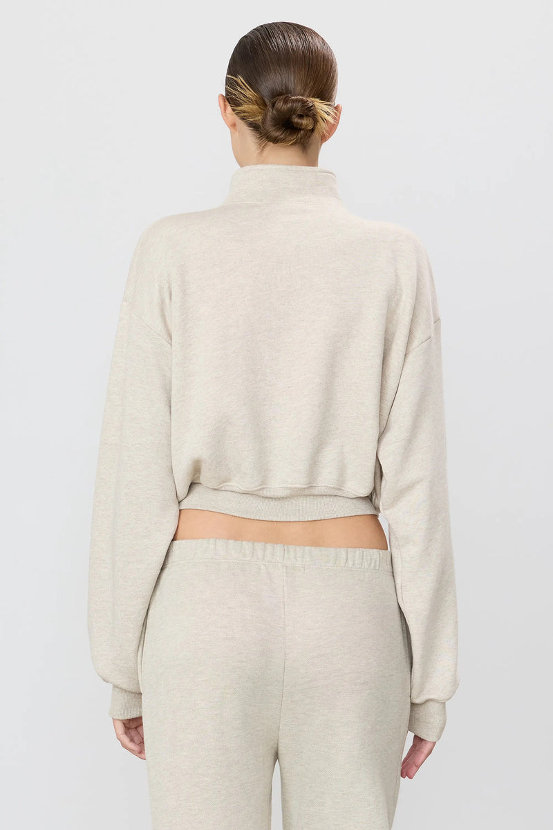 Cropped Half-Zip Sweatshirt - Oatmeal