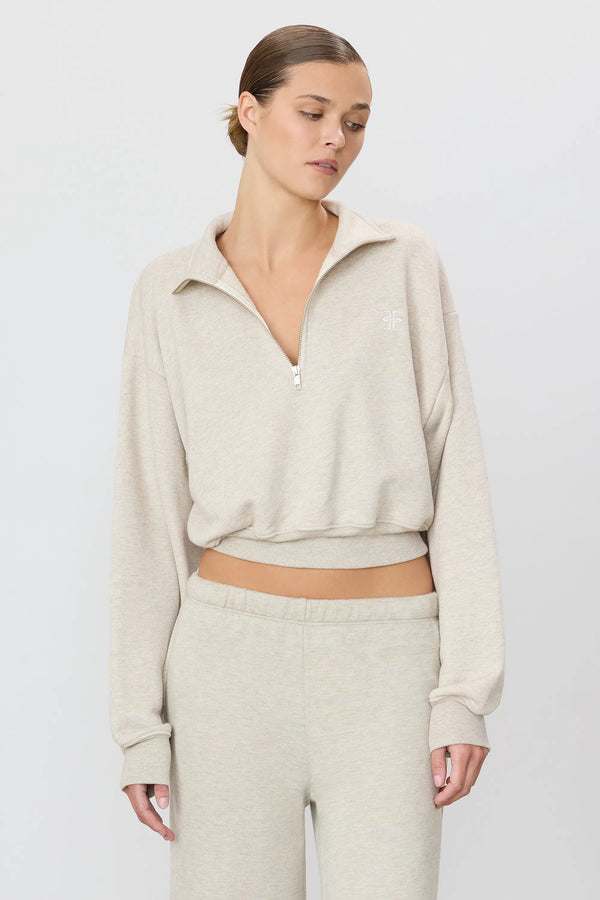 Cropped Half-Zip Sweatshirt - Oatmeal