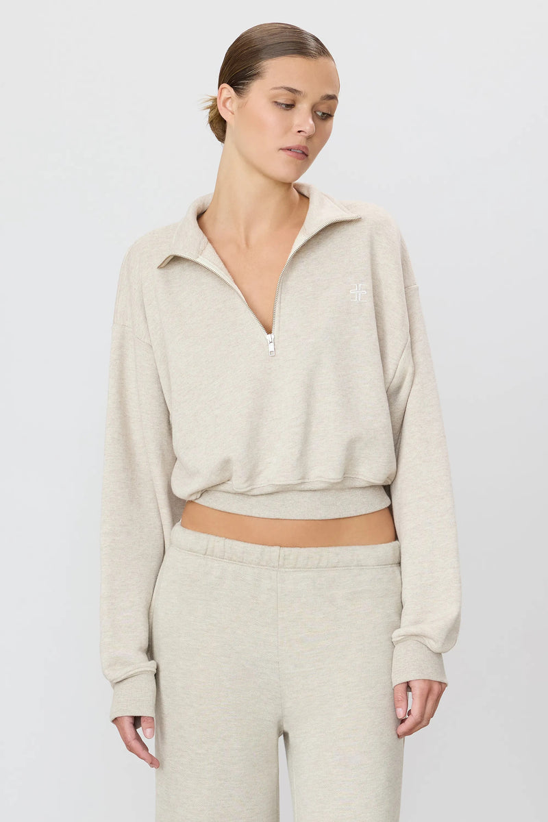 Cropped Half-Zip Sweatshirt - Oatmeal