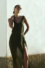 D.K. Wrap Midi Dress - Cypress
