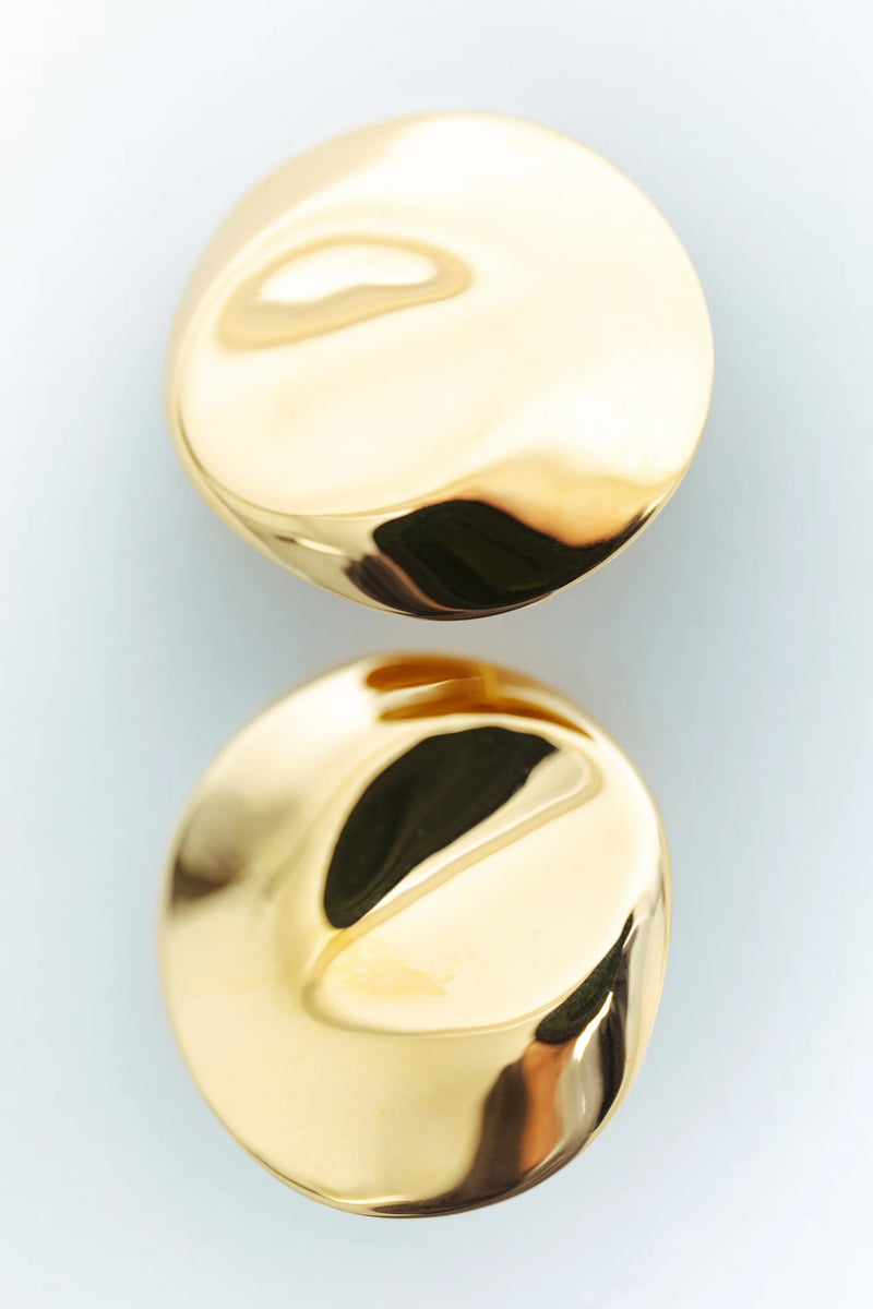 Dented Medallion Earrings - Gold