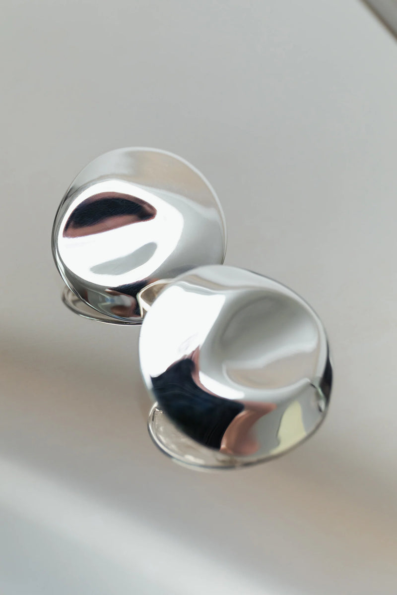 Dented Medallion Earrings - Silver