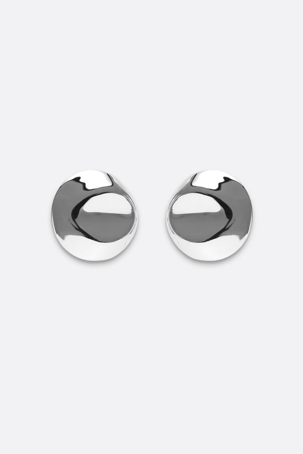 Dented Medallion Earrings - Silver
