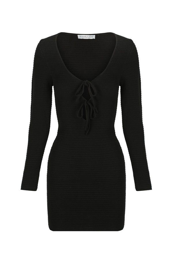 Eve Long Sleeve Keyhole Mini Dress - Black