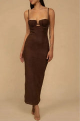 Petal Long Slip Dress - Espresso - BLVD