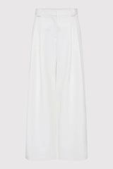 Twill Wide Leg Pleat Pants - Off-White