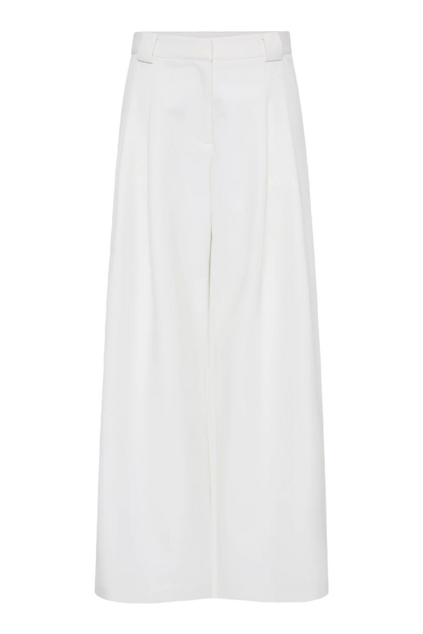 Twill Wide Leg Pleat Pants - Off-White