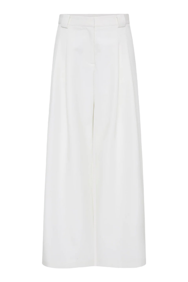 Twill Wide Leg Pleat Pants - Off-White