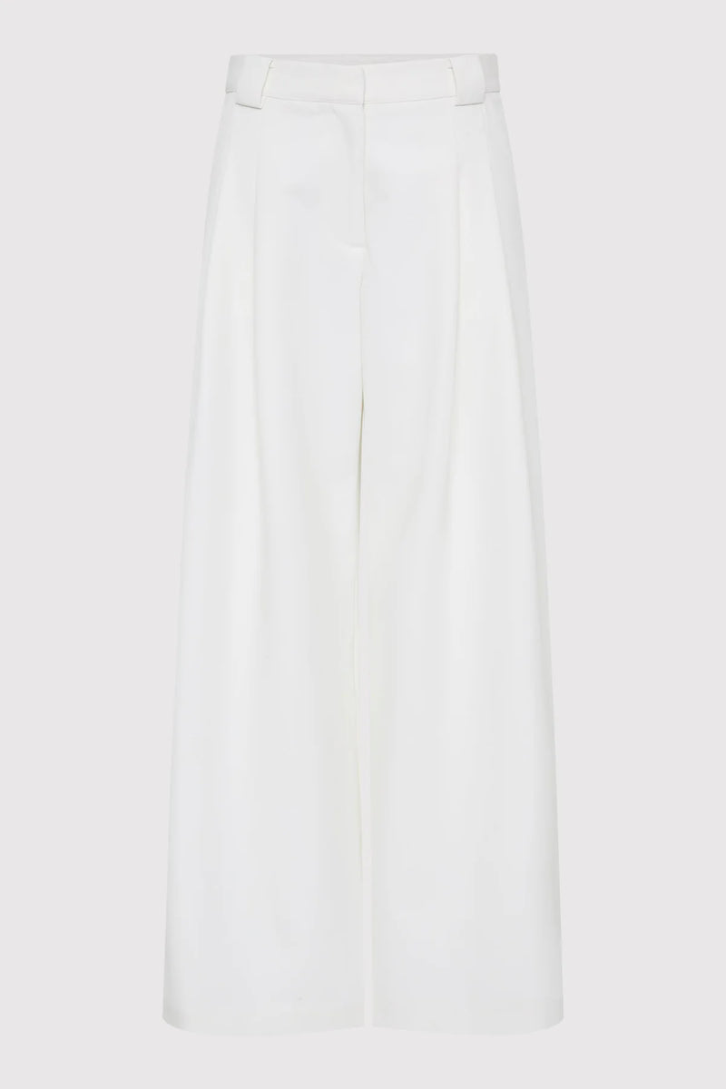 Twill Wide Leg Pleat Pants - Off-White