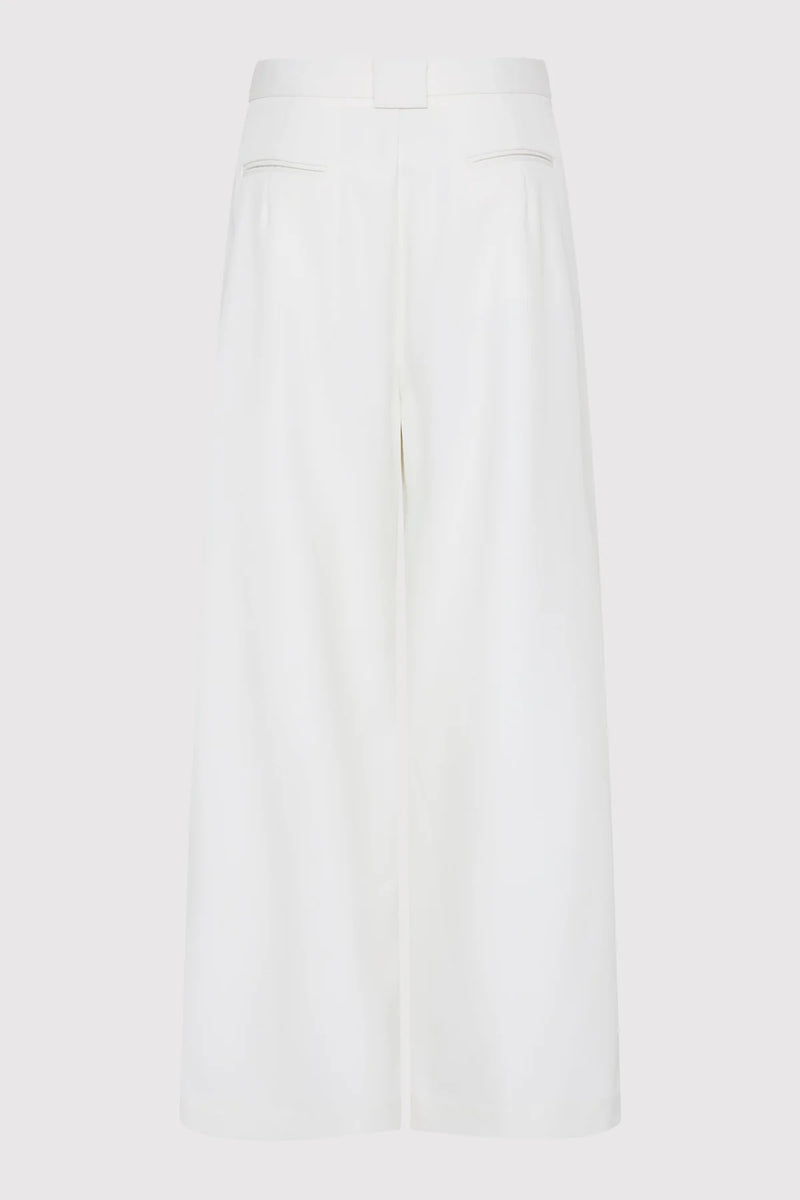 Twill Wide Leg Pleat Pants - Off-White