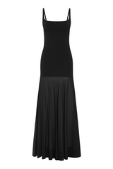 Sheer Silk Circle Hem Dress - Black