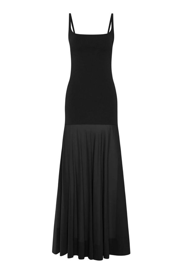 Sheer Silk Circle Hem Dress - Black