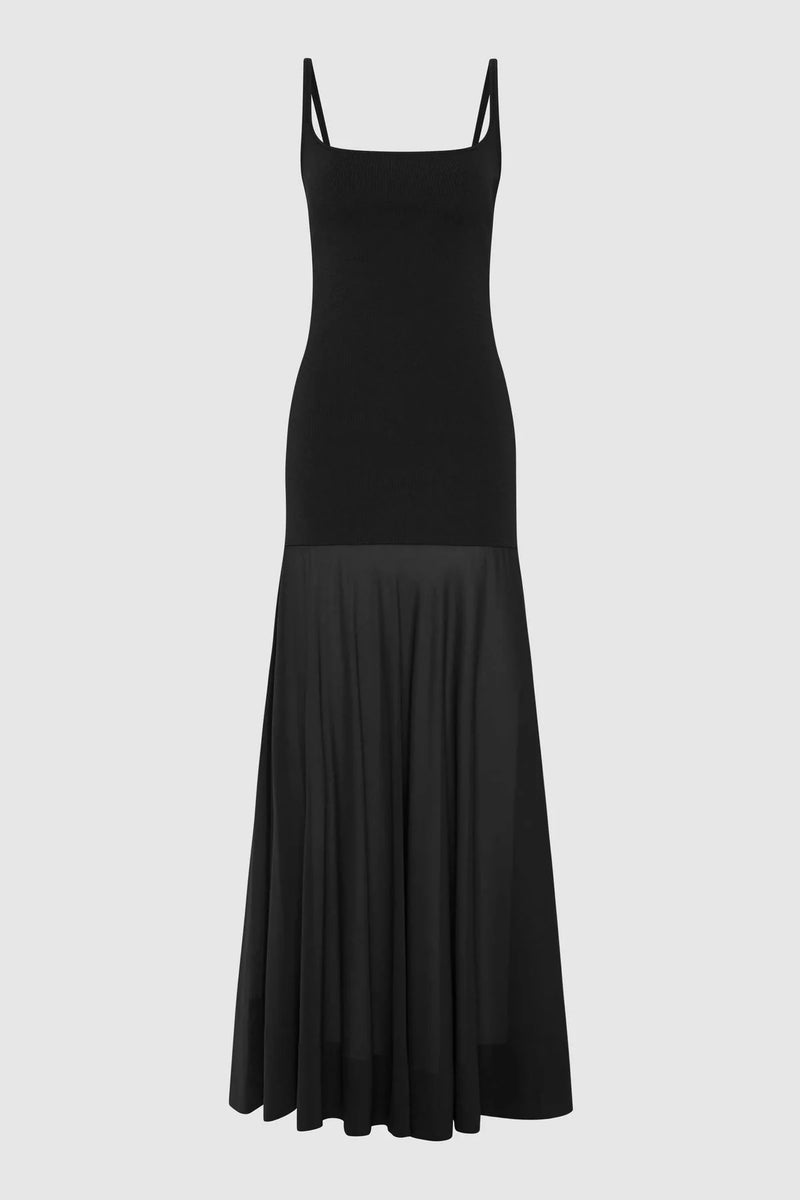 Sheer Silk Circle Hem Dress - Black