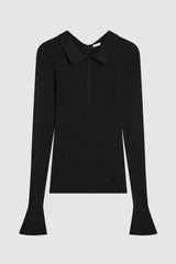 Petit Polo Knit Top - Black