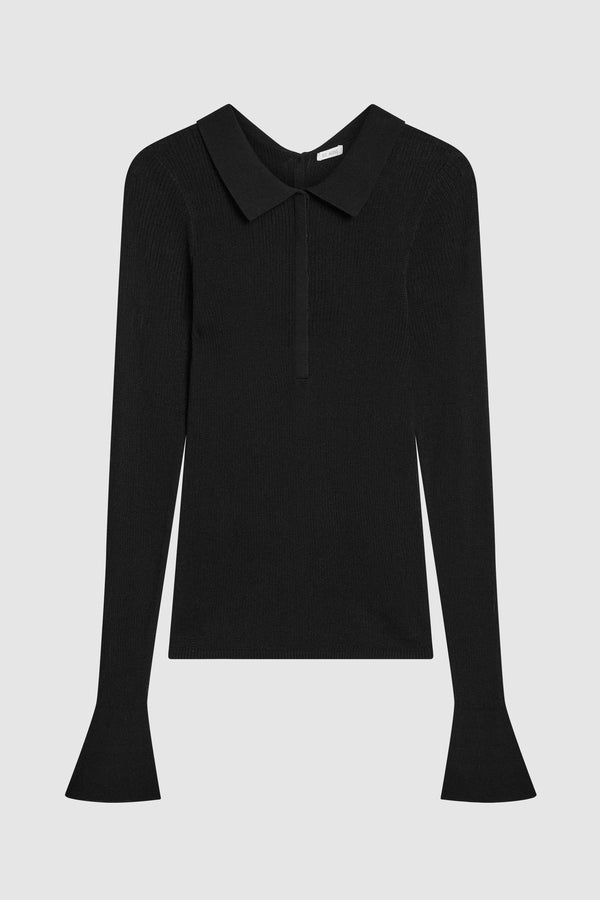 Petit Polo Knit Top - Black