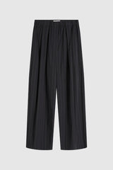 Stripe Relaxed Pleat Pants - Ink Stripe - BLVD