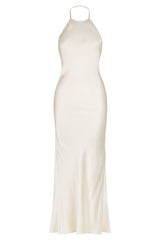 La Lune Low Bk Halter Neck Midi Dress - Cream