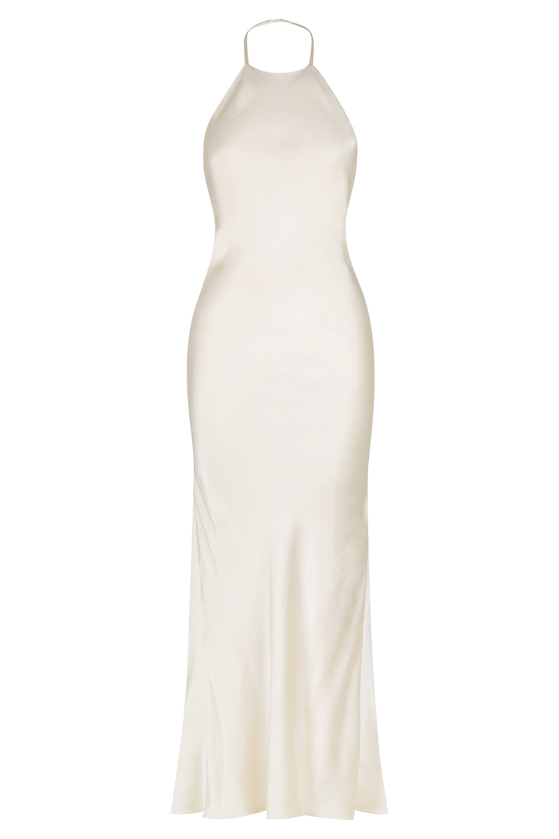 La Lune Low Bk Halter Neck Midi Dress - Cream