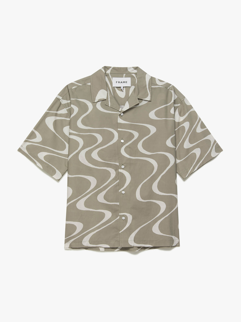 Abstract Wave Graphic Shirt - Sand Beige Print