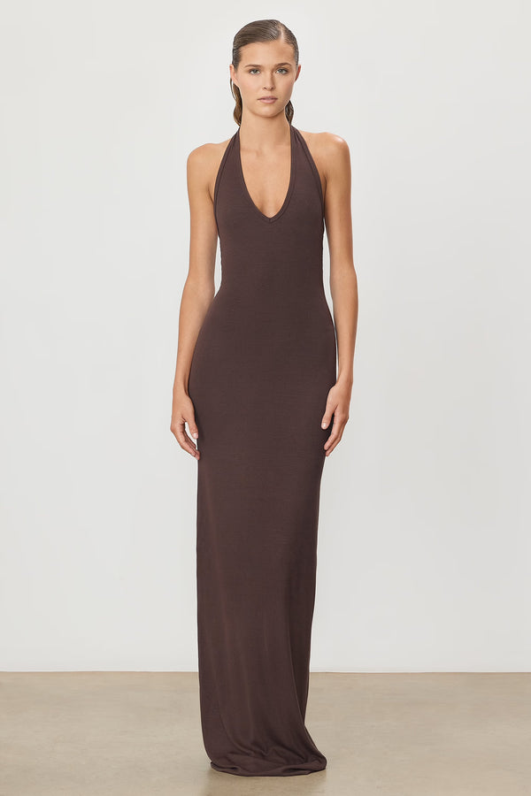 Halter Maxi Dress - Espresso