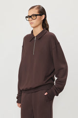 Zip Up Polo Sweatshirt - Espresso