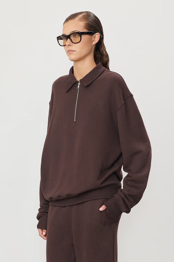 Zip Up Polo Sweatshirt - Espresso
