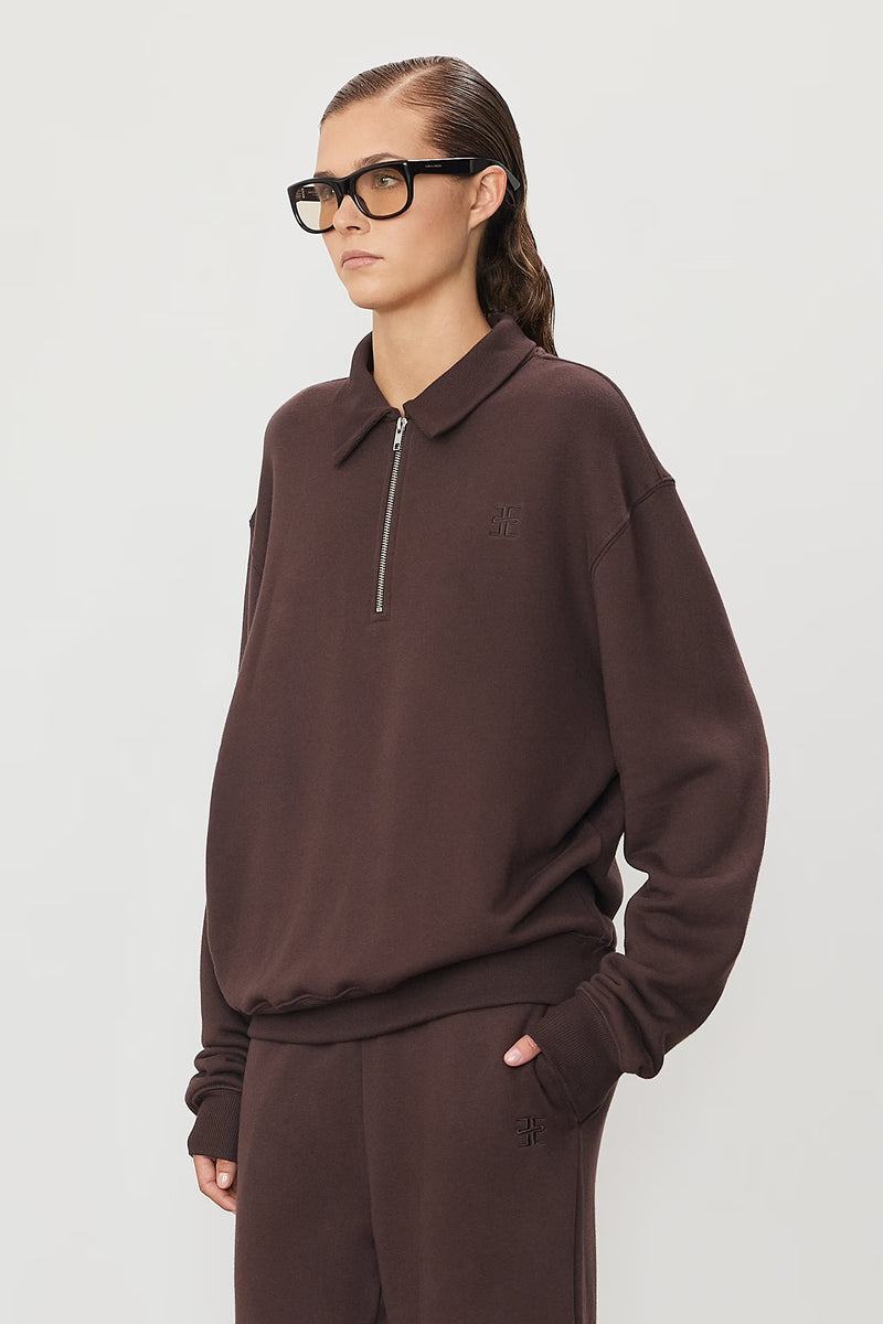 Zip Up Polo Sweatshirt - Espresso
