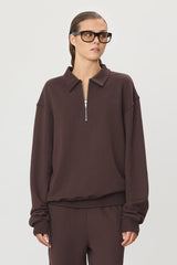 Zip Up Polo Sweatshirt - Espresso