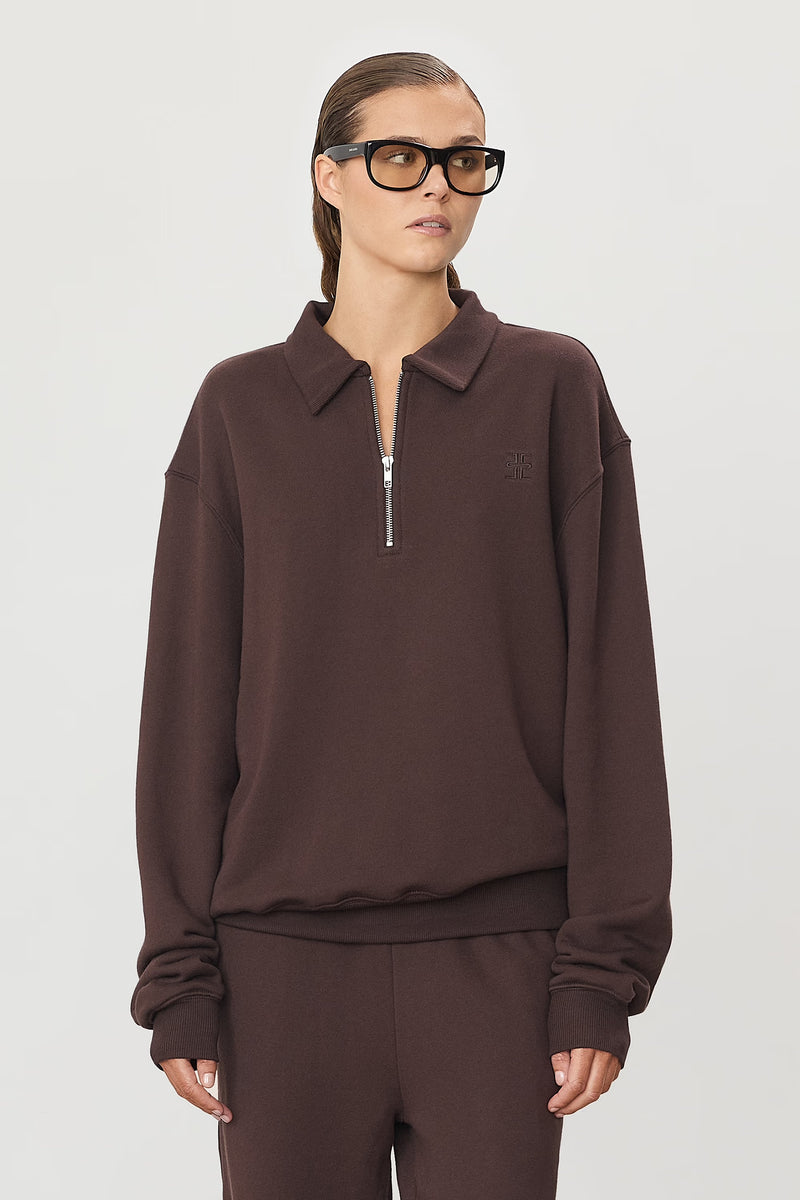 Zip Up Polo Sweatshirt - Espresso