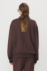 Zip Up Polo Sweatshirt - Espresso