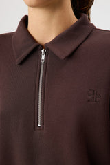 Zip Up Polo Sweatshirt - Espresso