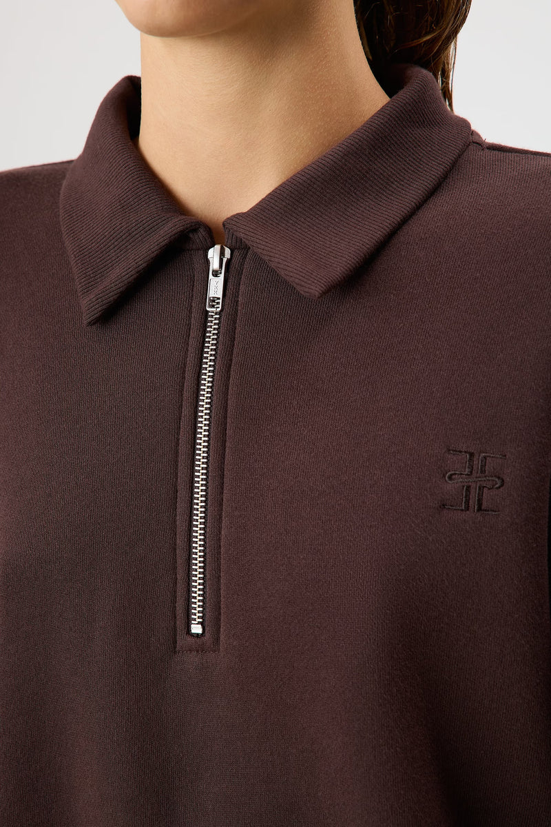 Zip Up Polo Sweatshirt - Espresso