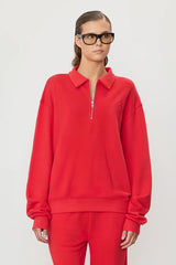 Zip Up Polo Sweatshirt - Rouge