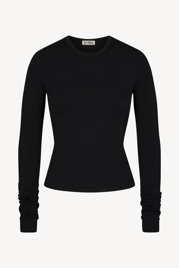 Modal Fitted Crewneck Long Sleeve - Black