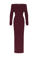 Long Sleeve Off-Shoulder Maxi Dress - Oxblood