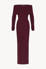 Long Sleeve Off-Shoulder Maxi Dress - Oxblood