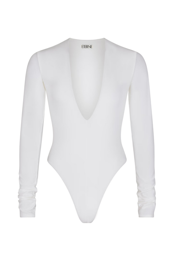 Long Sleeve Deep V Bodysuit - Ivory