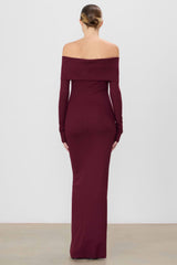 Long Sleeve Off-Shoulder Maxi Dress - Oxblood
