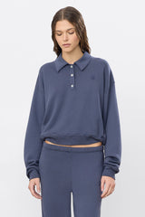 Cropped Polo Sweatshirt - Washed Navy