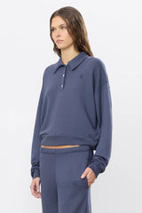 Cropped Polo Sweatshirt - Washed Navy