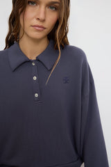 Cropped Polo Sweatshirt - Washed Navy