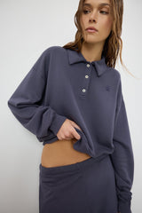 Cropped Polo Sweatshirt - Washed Navy
