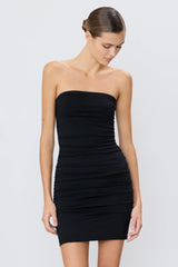 Rouched Tube Mini Dress - Black
