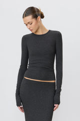 Long Sleeve Fitted Top - Charcoal