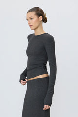 Long Sleeve Fitted Top - Charcoal