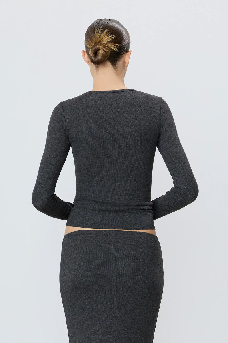 Long Sleeve Fitted Top - Charcoal