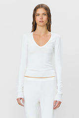 Long Sleeve V-Neck Top - White