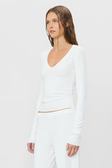 Long Sleeve V-Neck Top - White