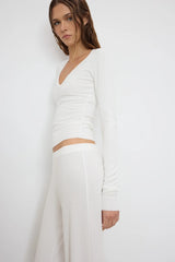 Long Sleeve V-Neck Top - White