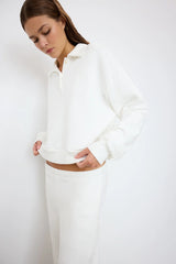 Cropped Polo Sweatshirt - White